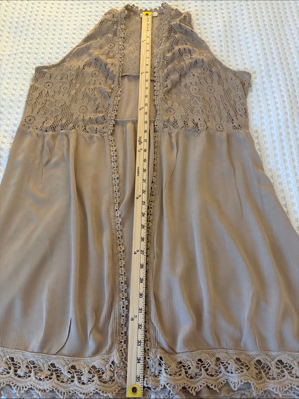 Beige Lace-Trim BOHO Festival Sleeveless Open Front Tunic Vest SZ XL - Picture 6 of 6